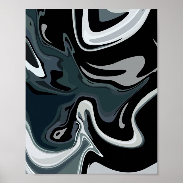 Affiche Fluidité Abstraite dans des Tourbillons Monochrome (Devant)
