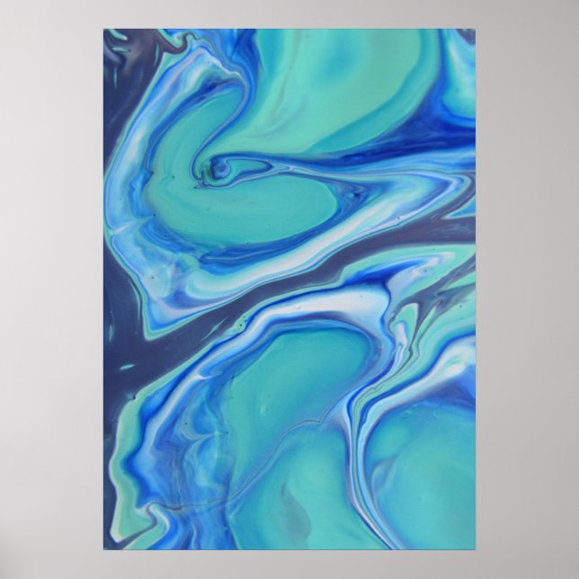 Affiche Fluidité abstraite moderne de la marine bleue Art  (Devant)