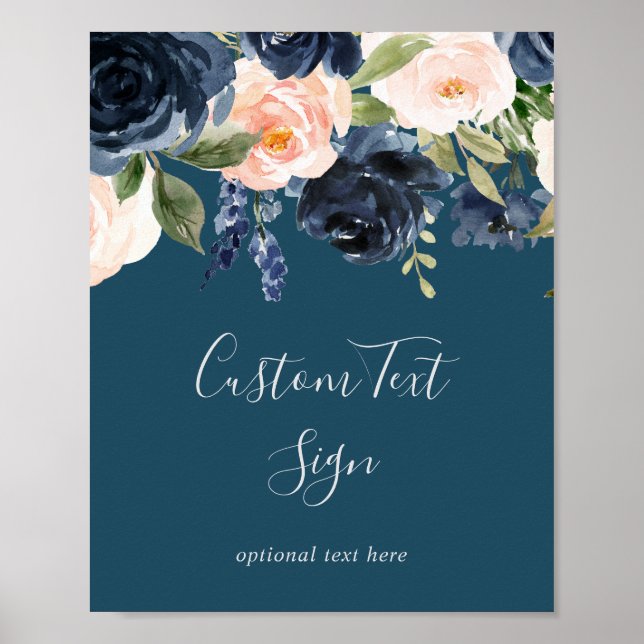 Affiche Flush et Navy Flowers | Panneau de texte personnal (Devant)