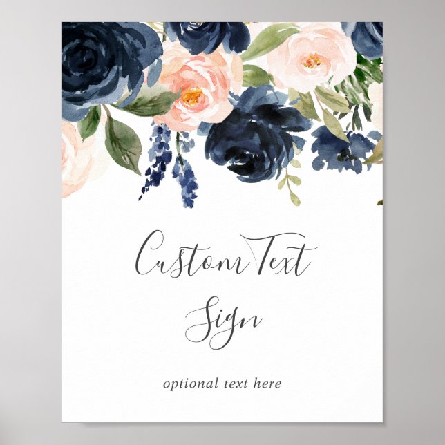 Affiche Flush et Navy Flowers | Panneau texte personnalisé (Devant)