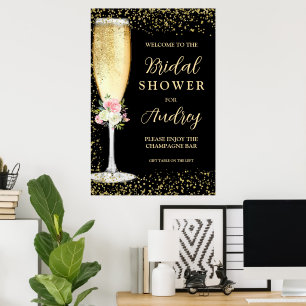 Affiche Flûte à Champagne Élégante Fleurs Mariage