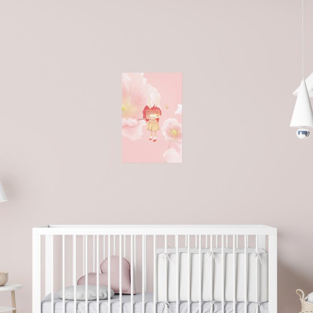 Affiche Flûte de printemps : fille lapin jouant de la musi (Pépinière 2)