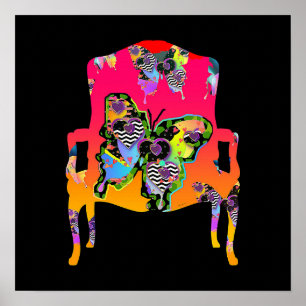 Affiche Fluttant Papillons Vintage Fauteuil