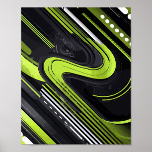Affiche Flux Abstrait avec lignes vert et noir