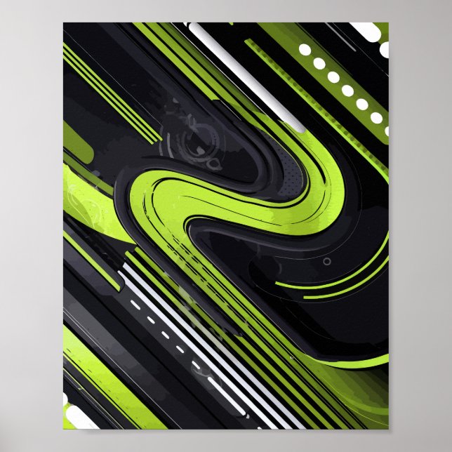 Affiche Flux Abstrait avec lignes vert et noir (Devant)