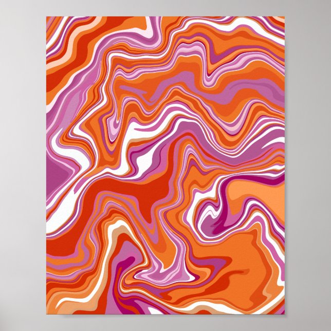 Affiche Flux Abstrait de teintes orange et violette (Devant)