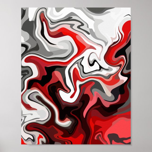 Affiche Flux Abstrait de tons rouges, noirs, blancs et gri (Devant)
