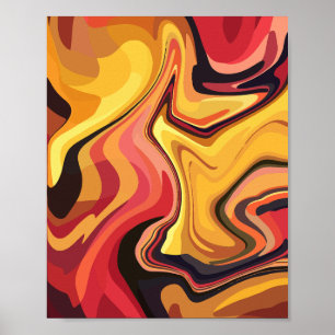 Affiche Flux Abstrait jaune, orange et rouge vif
