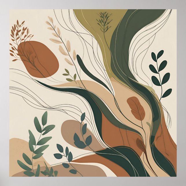 Affiche Flux botanique - Nature Abstraite dans les tons de (Devant)