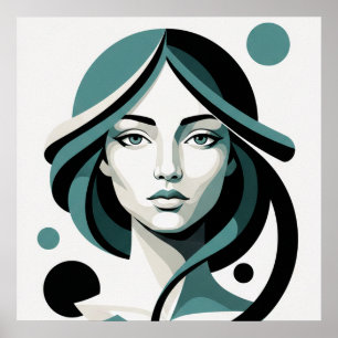 Affiche Flux Céleste : Portrait Minimaliste Sarcelle