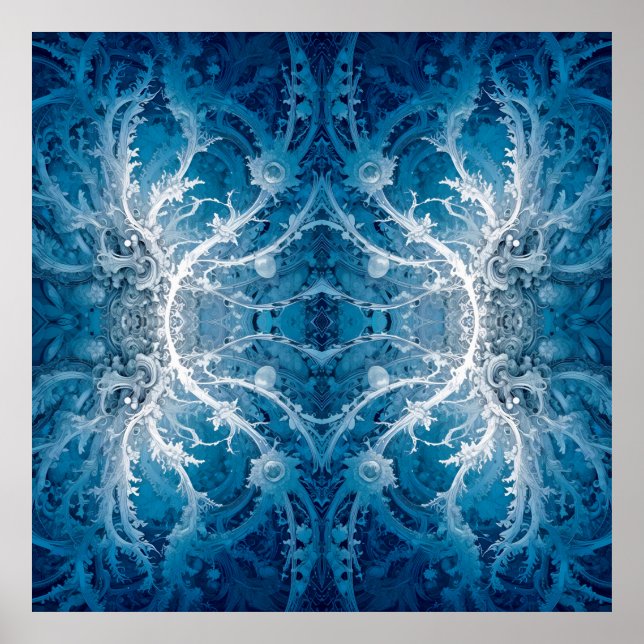Affiche Flux cosmique sacré - Symétrie argent bleu (Devant)