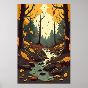 Affiche Flux d'automne à Woods Orange Vert Brown