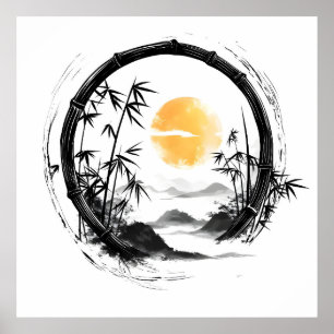 Affiche Flux de bambou Zen de lune Abstraite