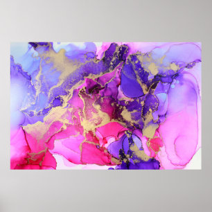 Affiche Flux D'Encre D'Or Rose De Luxe. Calques liquides d