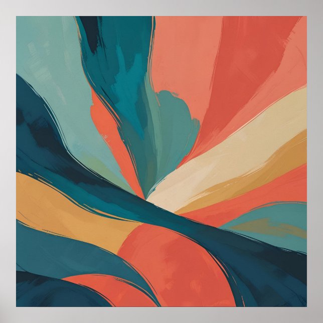 Affiche Flux en gras - Art en brosse Abstrait en Turquoise (Devant)