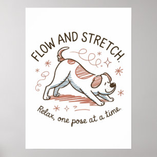 Affiche Flux et Étirement - Conception de Chien de Yoga Lu