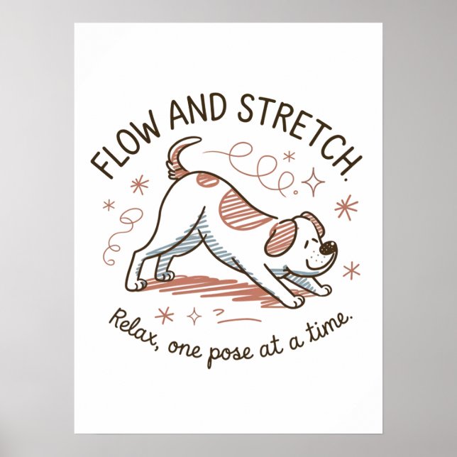 Affiche Flux et Étirement - Conception de Chien de Yoga Lu (Devant)