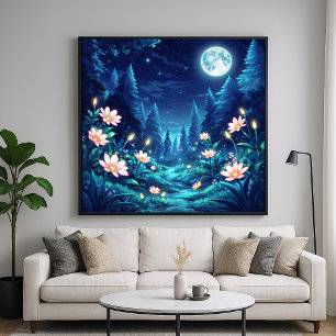 Affiche Flux Lune - Illustration nocturne Art Style