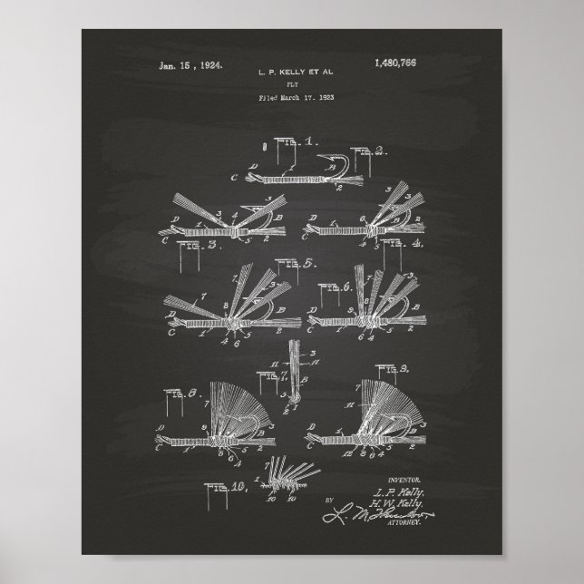 Affiche Fly Hook 1924 Patent Art Chalkboard (Devant)