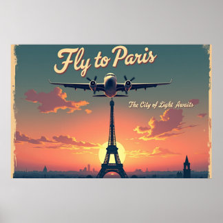 Affiche Fly to Paris – 30"x20" Vintage 1950s Style