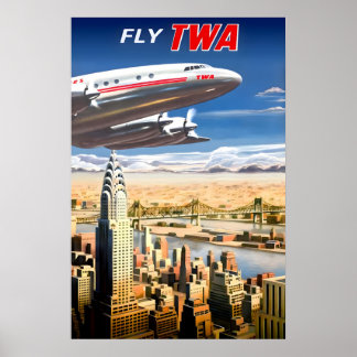 Affiche Fly TWA Trans World Airlines Chrysler Building New