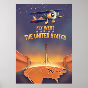 Affiche Fly West Voir les États-Unis.