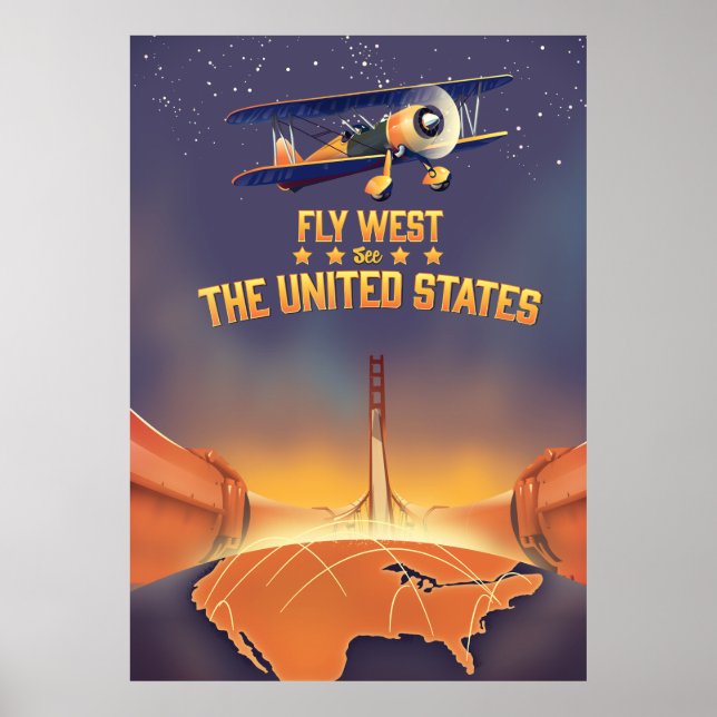 Affiche Fly West Voir les États-Unis. (Devant)