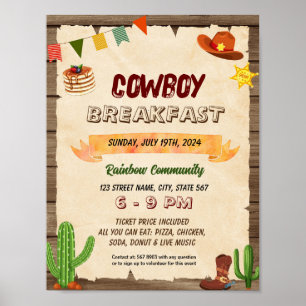 Affiche Flyer de l'événement de petit-déjeuner Cowboy