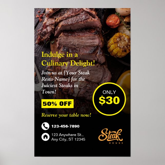Affiche Flyer de restaurant, Steak House, Resto Steak (Devant)