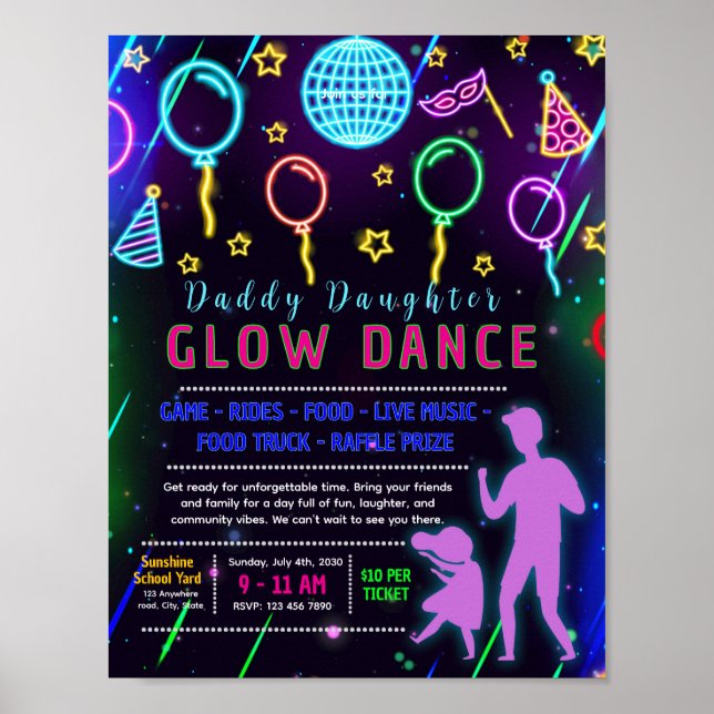 Affiche Flyer modifiable danse père fille glow (Devant)