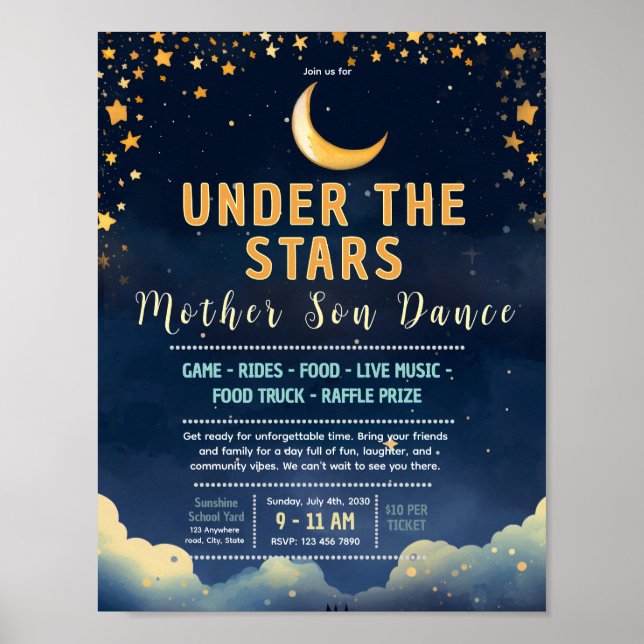 Affiche Flyer modifiable de danse mère-fils sous une nuit  (Devant)