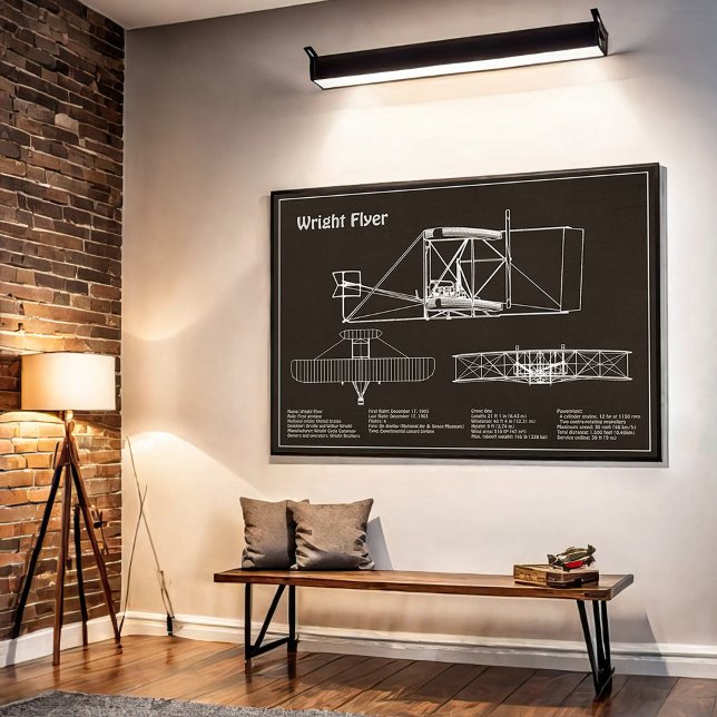 Affiche Flyer Wright - Plan de dessin du plan d'avion (Créateur téléchargé)