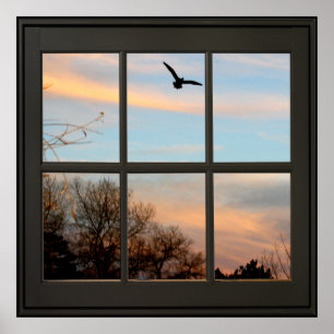 Affiche Flying Bird Faux Window Illusion 24x24 Noir