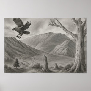 Affiche Flying Free – Croquis monochrome de la nature sauv