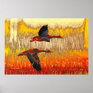 Affiche Flying Geese Folk Art Print