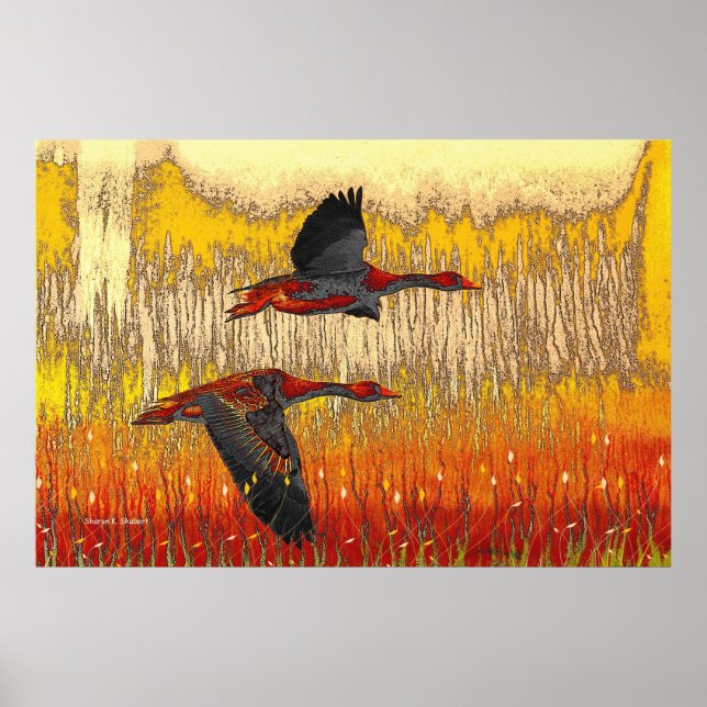Affiche Flying Geese Folk Art Print (Devant)