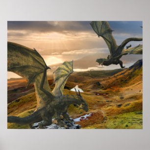 Affiche Flying Green Dragon Imaginaire Montagnes
