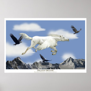 Affiche Flying Pegasus in Eagle Mountains Imaginaire Art