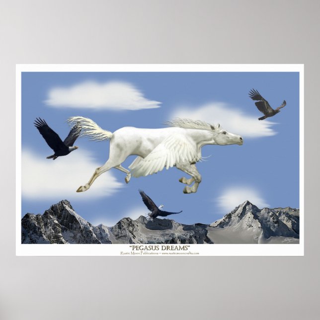 Affiche Flying Pegasus in Eagle Mountains Imaginaire Art (Devant)