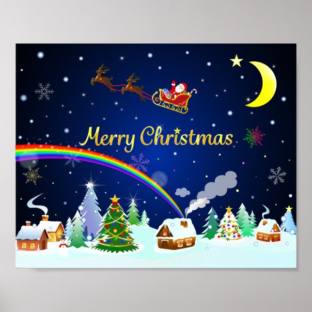 Affiche Flying Santa Claus with Crescent Moon (Devant)