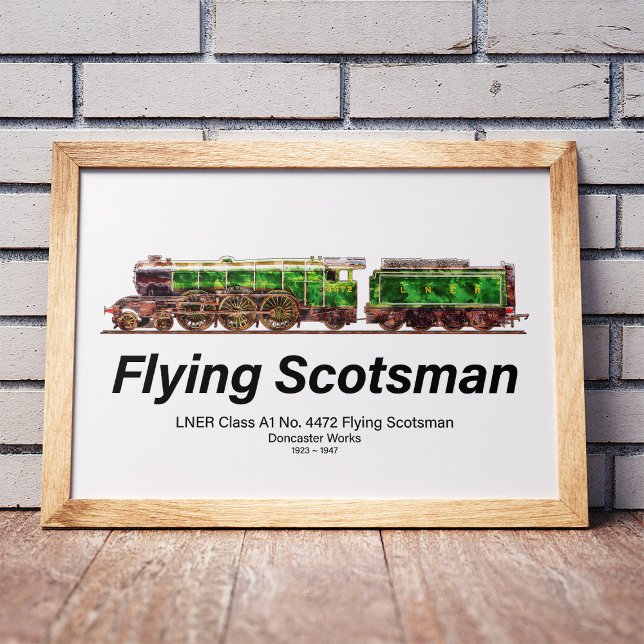 Affiche Flying Scotsman Train à vapeur anglais Locomotive  (Flying Scotsman Steam Train English Locomotive. Framed Art)