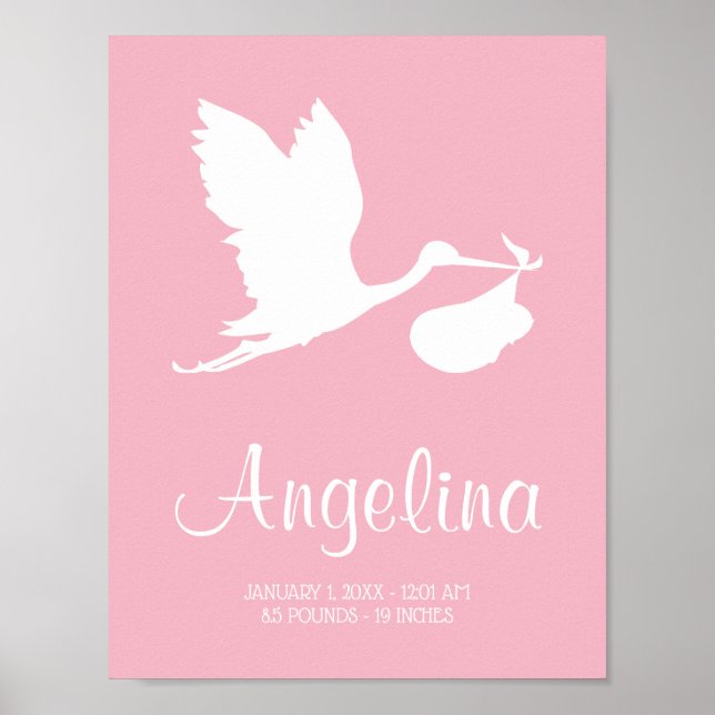 Affiche Flying Stork with Baby Bundle Nursery Art Rose (Devant)