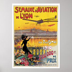 Affiche Flying to Lyon France Vintage Travel