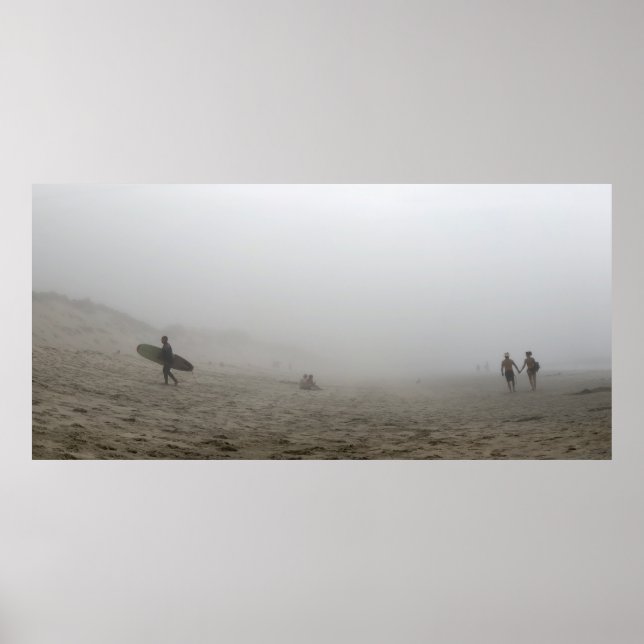 Affiche Foggy Day sur Praia do Rodanho, Portugal, panorama (Devant)