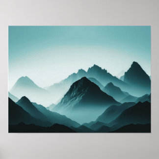 Affiche Foggy Mountain Nature Boho Minimaliste Photo teint