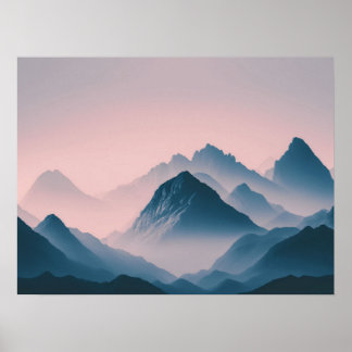 Affiche Foggy Mountain Nature Boho Minimaliste Photo teint