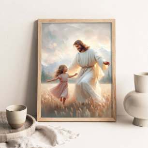 Affiche Foi dansante, Art chrétien, Jésus et fille dansant