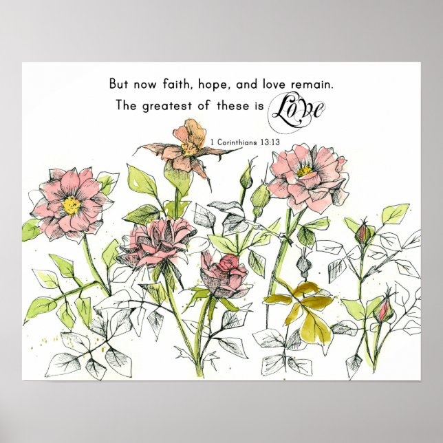 Affiche Foi Espérance Amour Corinthiens 13 Écriture Roses (Devant)