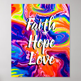Affiche FOI ESPOIR AMOUR avec fond coloré