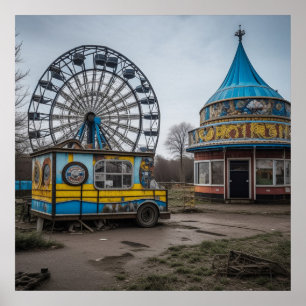 Affiche Foire Abandonnée Roue de Ferris Vide et Chapiteau